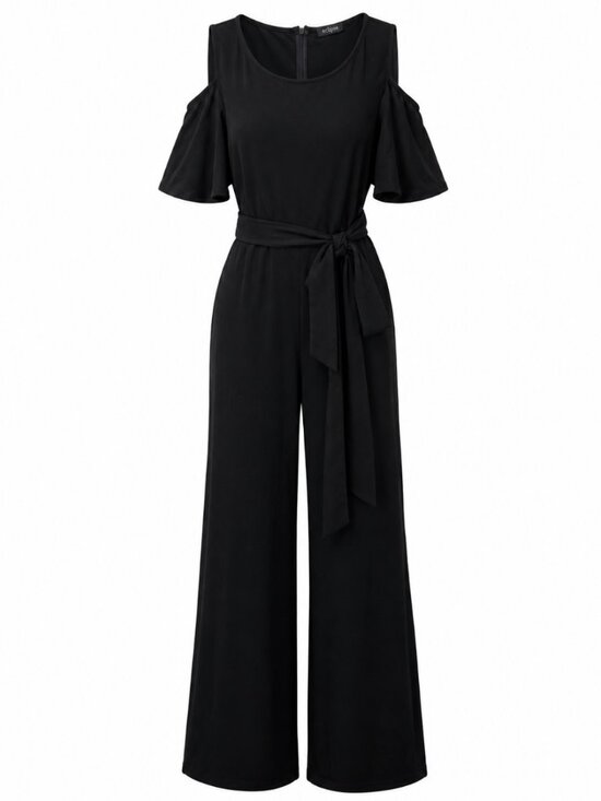 Eclipse Pants - 🦋 2/30 Eclipse Black Cold Shoulder Belted Jumpsuit S
